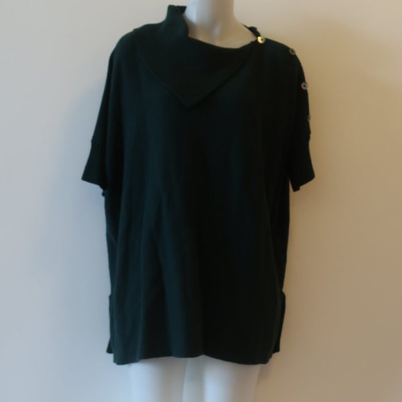 WOMENS GUIDO LOMBARDI GREEN WOOL CASHMERE BLEND SHORT SLEEVE SWEATER S * - Picture 1 of 14